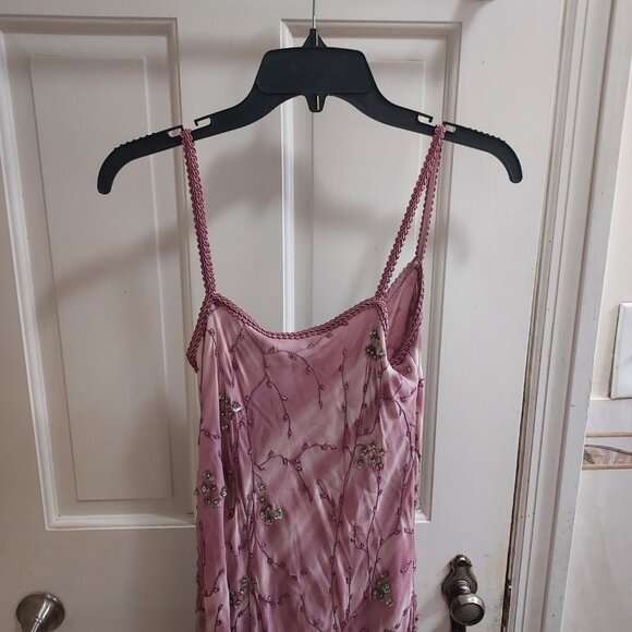 TANNER FLETCHER Celeste Mauve Floral Sequin Chiffon Slip Dress - Picture 9 of 12